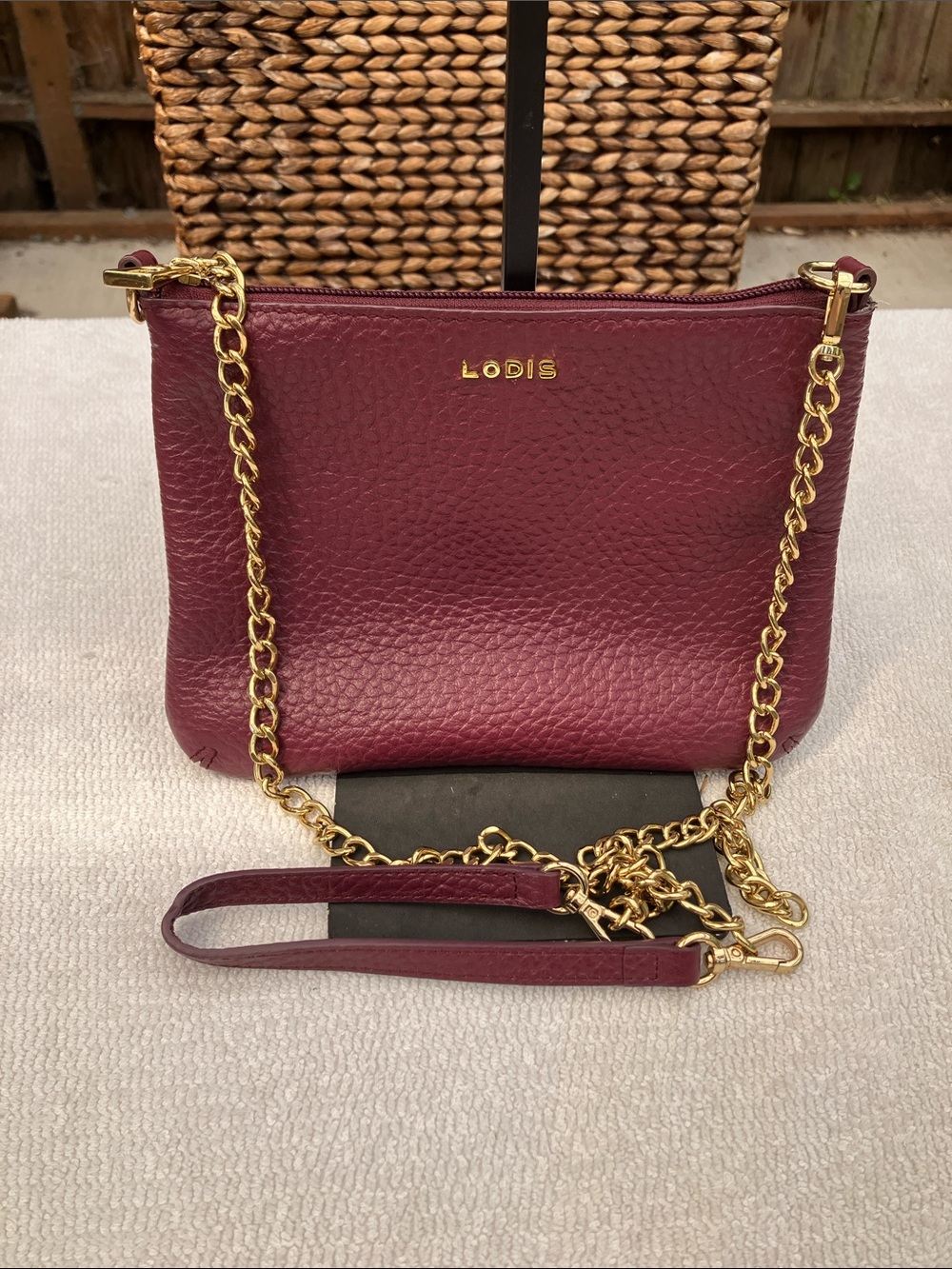 NWOT Lodis Emily 5-in-One Maroon Pebbled Leather Convertible Crossbody